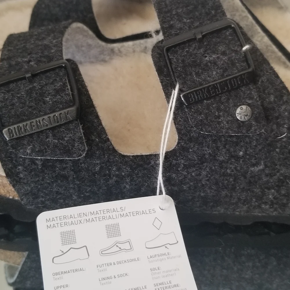 Birkenstock Mens Arizona Rivet Wool Felt Cork Fur Shearling Sandal Gray Sz 11